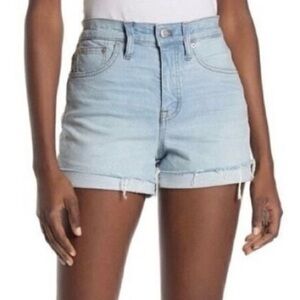 Madewell‎ High Rise Raw Hem Cuffed Light Wash Blue Jean Shorts Casual Size 26